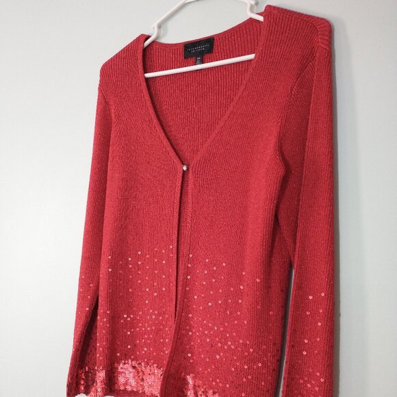 NWOT Investment Petites Cardigan Sweater with Metallic Thread and Sequins - Picture 1 of 4